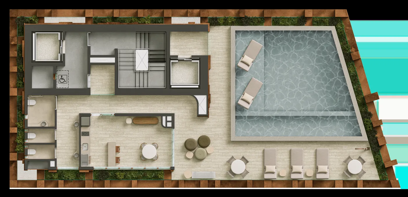 Planta do pavimento Rooftop Piscina Auris Residenze